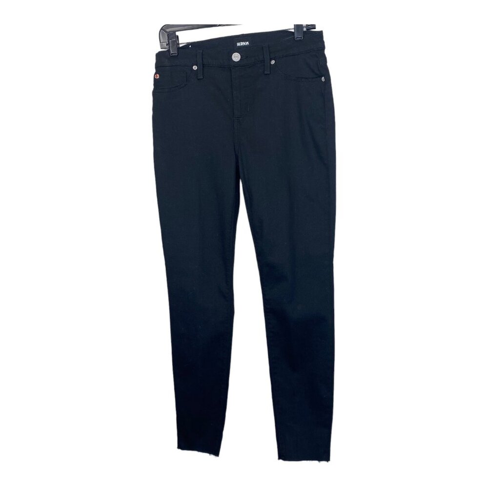 Hudson Natalie Super Skinny Mid Rise Raw Hem Jeans Black Stretchy 29 NWOT - Picture 2 of 12